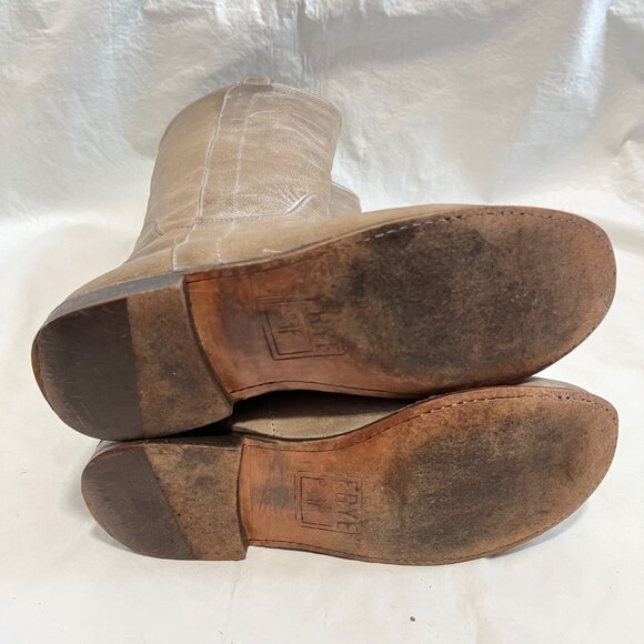 Frye Paige tall riding boots beige brown leather knee high pull on flat 9 womens - Picture 8 of 14